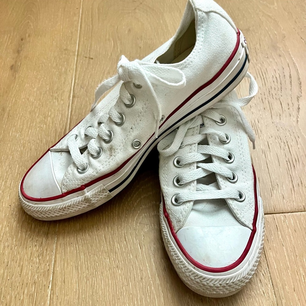 Converse All Stars White Canvas Sneakers with Red Accents